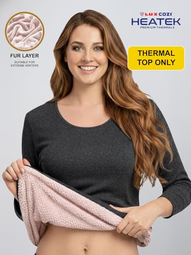 Image of Lux Cozi HEATEK Women's Ultra Soft Cotton 3 /4th Sleeves Thermal Top | Enhanced Flexibility | Deep Neck Ideal for Layering | Pack of 1