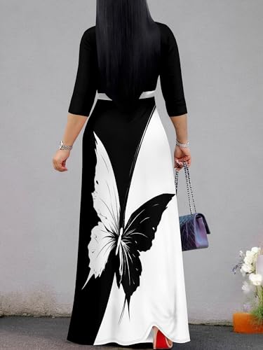 Image of PinkPatty Plus Size Maxi Dresses for Women Casual Flowy Long Dress 3 /4 Sleeve V Neck Wrap Dress with Belt