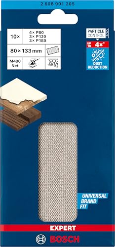 Miniatura 2 de Bosch Professional 10 X Set De Mallas De Lija Expert M480, Para Madera Dura, Pintura Sobre Madera, 80 X 133 Mm, Grano 80, 120, 180, Accesorios Lijadora Orbital