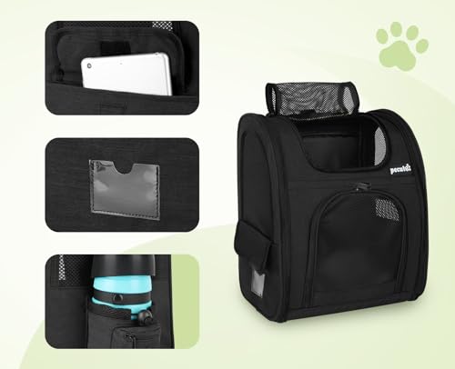 pecute Haustier Rucksack mit Netzfenster, Tragbare und Faltbare Katzentasche, Atmungsaktive und Leichte Hundetasche, Wasserdichtes Oxford-Tuch mit Viel Platz, Multifunktionales Rutschfestes Schwarz XL