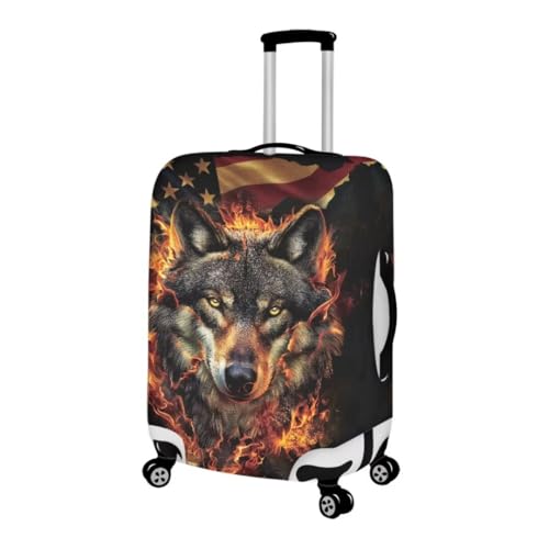 Mumeson Travel Luggage Cover, Wolf American Flag Print Luggage Cover Suitcase Protective Case Cushion Trolley Case Luggage Protector Cover Fit Size 18 19 20 21 inch2