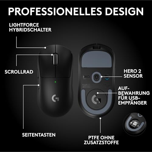Logitech G PRO X Superlight 2 SE kabellose Gaming-Maus, 60 g Pro-Grade-Maus mit 5 programmierbaren Tasten, 44K-DPI-Sensor, 8.000 Hz Signalrate, USB-C-Ladefunktion für PC/Mac - Schwarz 6