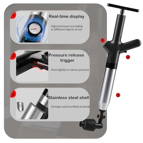 Image of Toilet Plunger,Drain Clog Remover, High Pressure Air Drain Blaster with Real-Time Barometer Drain Snake Sink Plumb Plunger Gun for Bathroom,Sink,Floor,Kitchen Clogged