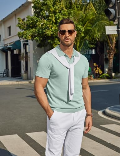 Image of COOFANDY Men's V Neck Short Sleeve Stretch Knit Polo Shirt