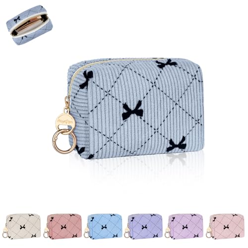 Playexen Mini Makeup Bag, Corduroy Small Cosmetic Bag for Purse, B-DBlue