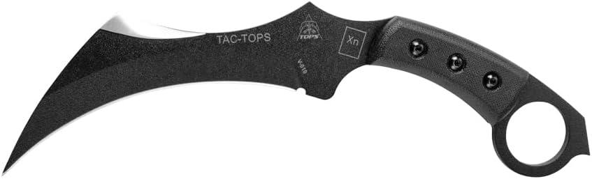 Tops Knives Tac Karambit Full Tang Fixed Blade- Black Traction Coating Blade Finish- Black Kydex Sheath