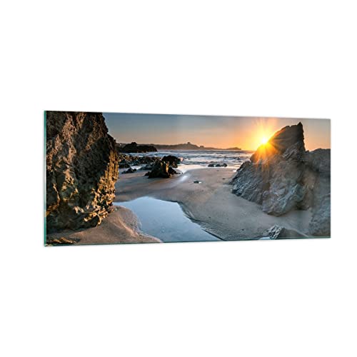Quadro su Vetro 100x40cm Stampe da Parete in Vetro Paesaggio britannico riva linea costiera Grandi Decorazione Murale Camera da Letto 1 pezzo Quadri Moderni Soggiorno Immagini Wall Art GAB100x40-3174