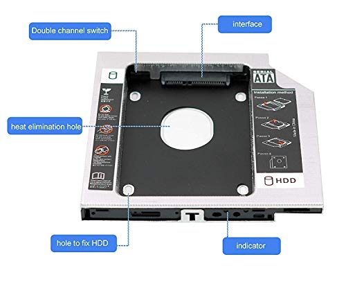 ikis Optical Bay 2nd Hard Drive Caddy, 9.5 mm CD/DVD Drive Slot for SSD and HDD - Image 5