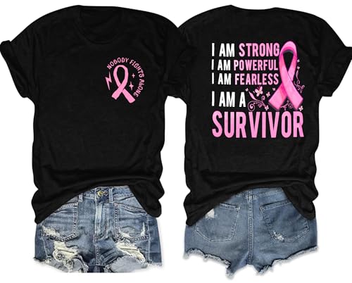 Breast Cancer Shirt Women Pink Ribbon Breast Cancer Awareness Shirts Cancer Survivor Short Sleeve Tee Top