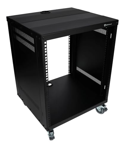 Rockville RR12U 12U Live Sound/Recording Studio Rack Case with Wheels, Reversible Rack Rails, Front & Rear Mounting, Cable Management Ports, 440lb Capacity