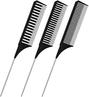 3 Pieces Different Sizes Highlighting Comb Set Foiling Comb Tail Hair Combs Metal Rat Tail Combs Plastic Weaving Teasing Hair Comb for Women Men Hair Styling Hair Salon (Black)