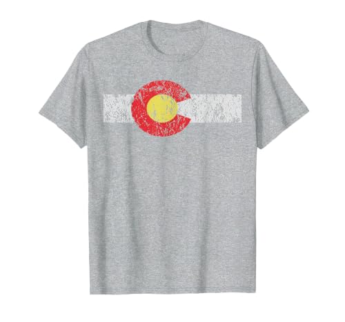 Distressed Colorado State Flag Tshirt Denver Co Patriotic T-Shirt, Men, Heather Grey, Medium