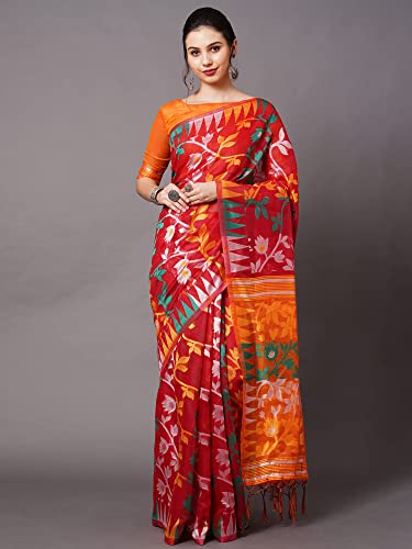 Image of AKHILAM Women's Cotton silk Woven Design Saree With Unstitched Blouse Piece(COTFLW09 Parent)