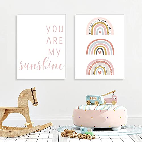 Hanpmy Art Pictures Painting You Are My Sunshine Rainbow Nursery Prints Canvas Posters Prints For Kids Baby Room Home Wall Decor-(50X70Cm)X2 Frameless #TOP1