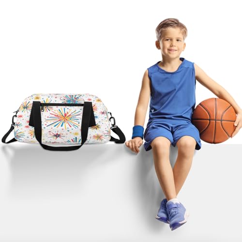 Cartoon- Fireworks Kids Duffle Bag Boys Girls Small Sport Dance Gym Bag for Overnight Travel Weekender Carry On2