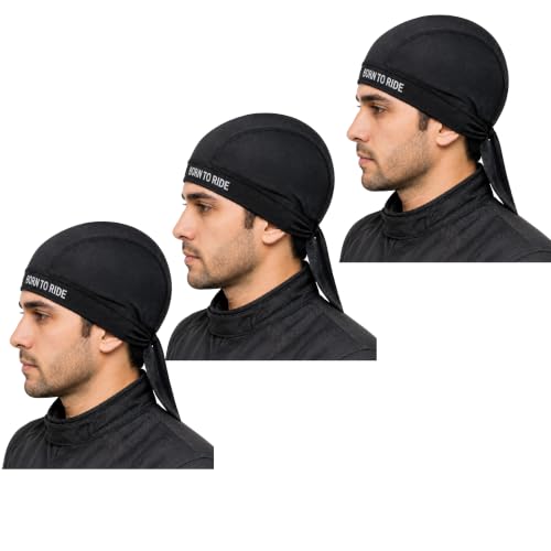 Image of Under Helmet Liner Cap for Men & Women | Inner Cap for helmat Breathable Sweat Absorbent Quick Dry Skull Cap | Tie-Back Helmet Inner Cap for Bike Riding, Cycling, Running & Outdoor (Black)