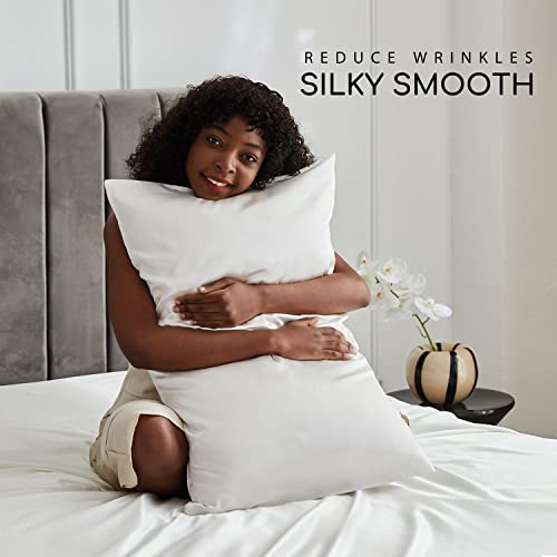 Image of MR&HM Satin Bed Sheets, Full Size Sheets Set, 6 Pcs Silky Bedding Set with 15 Inches Deep Pocket for Mattress (Full, Ivory)