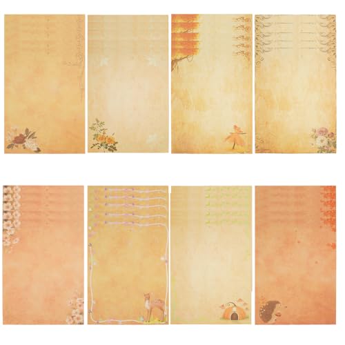 Image of HASTHIP 40 Pcs Letter Writing Paper - A4size 8 Designs Vintage Floral Decorative Handmade Paper Retro Stationery Antique Yellowish Craft Papers for Invitations, Scrapbooking, Journaling, 11.2x8.26in