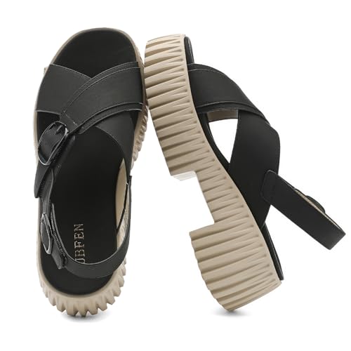 Image of UBFEN Womens Platform Sandals With Arch Support Comfy Walking Wedge Crisscross Band Summer Casual