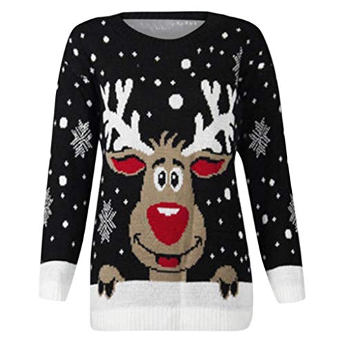 terbklf Christmas Knitted Sweaters for Women Women's Christmas Reindeer Themed Knitted Holiday Sweater Girl Pullover Black