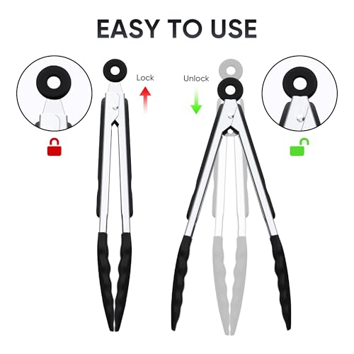 9 Inch Kitchen Tongs, Stainless Steel Cooking Tongs with Silicone Tips - Image 3