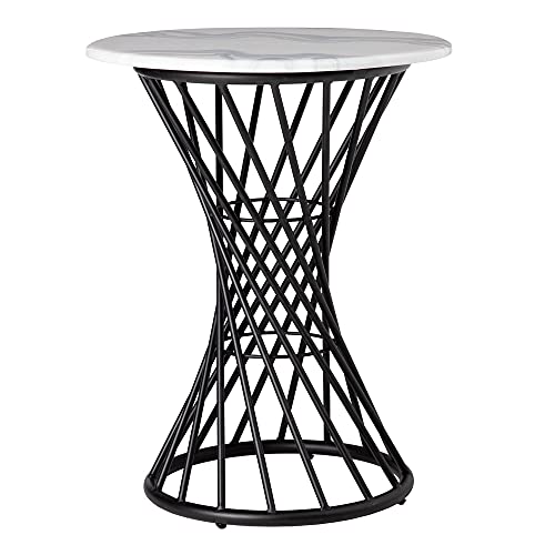 Lola Home Table d'appoint Ronde en métal et Ciment Effet marbre Blanc et Noir Ø 60x75 cm