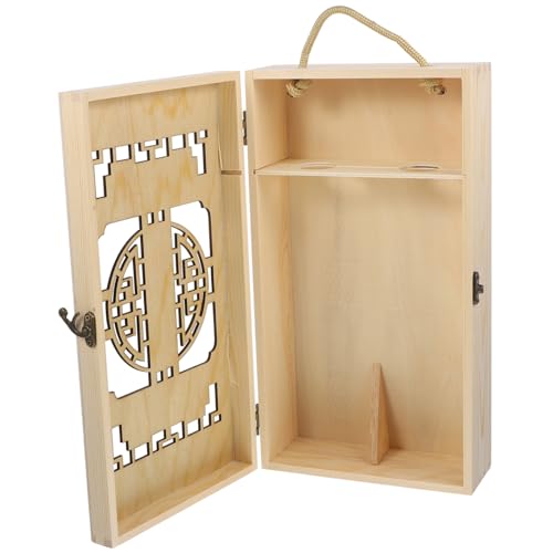LIGIGWASH Caja de Madera Vino Asa Estuche Cumpleaños y Bodas Accesorio de Fiesta Rústico y Portátil