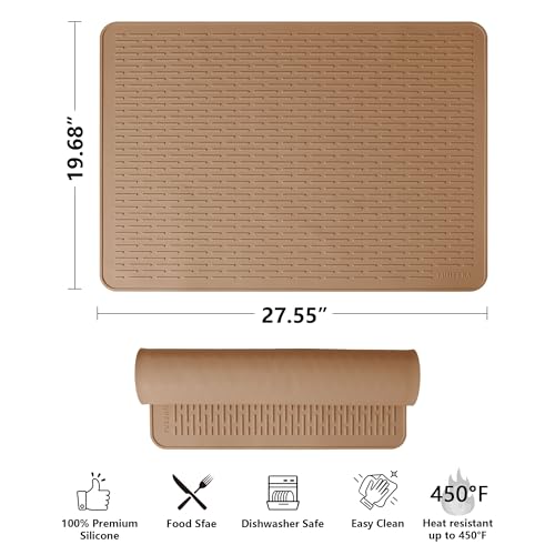 Image of YUHFERA Stove Top Cover for Electric Stove - Silicone Stove Mat for Glass Top, Glass Cooktop Protector, XL Dish Drying Mats For Kitchen,Oven Covers for Electric Stove (Caramel,28 x 20)