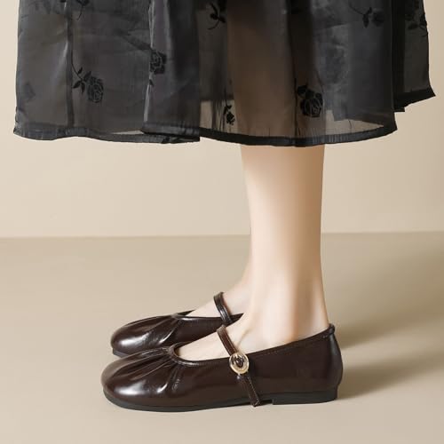 SWDZM Women Mary Jane Shoes Slip On Ankle Strap Dress Flat Shoes Comfortable Ballet Flats2