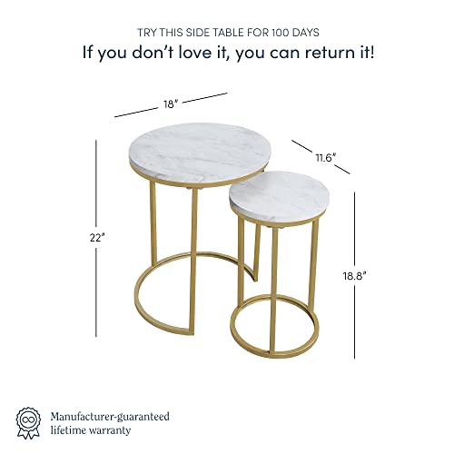 Nathan James 34402 Lula Nesting Round Side Set Of 2, Accent End Table For Living Room With Wood Or Marble Finish Tabletop And Metal Base thumb #1
