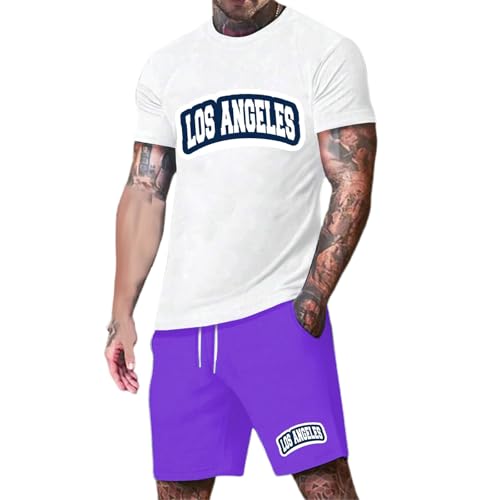 T-shirt et short imprimé graphique ensemble homme sport violet