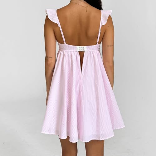 Image of Women Y2k Tie Shoulder Mini Dress Sleeveless Flowy Babydoll Dress Boho Floral Aline Short Sundress