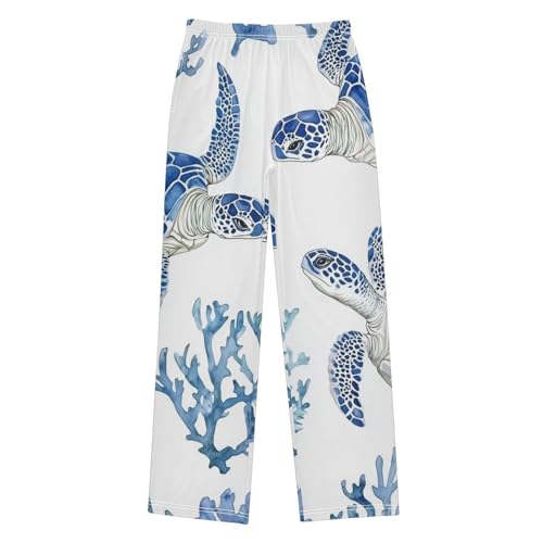 Sea Turtles Coral Boys Long Pants Soft Trousers Elastic Waist Kids Lounge Bottoms with Pockets S-XL