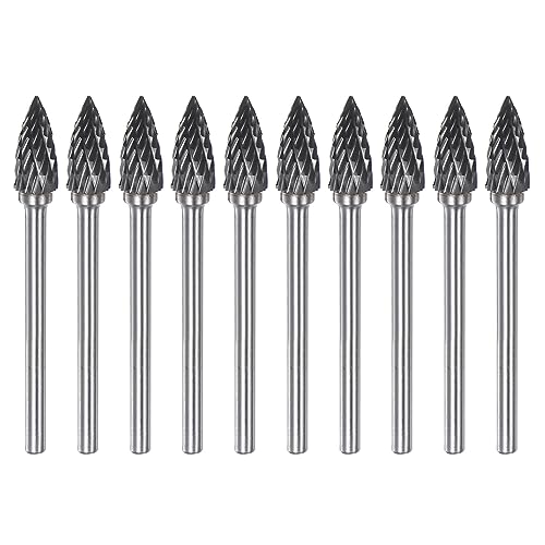 sourcing map 10uds Fresas Rotativas Carburo 1/8' (3mm) Vástago 1/4' (6mm) Cabeza Doble Corte Puntiaguda Forma g Brocas para Esmeriladora Matrices Limas Raspadoras para Pulido Grabado
