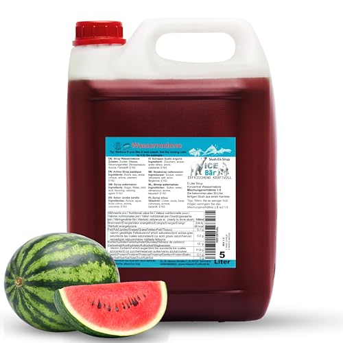 ICE Bär SLUSH Granizado 12 variedades afrutadas, 5 litros de concentrado, Sabor a sandía, granizador de hielo para máquina de hielo de bricolaje 5L (Paquete de 1)