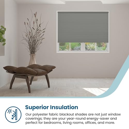 BlindsAvenue Cellular Honeycomb Cordless Shade, 9/16" Single Cell, Blackout, Antique Pewter, Size: 33.5" W x 72" H