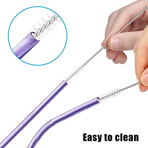 Image of STAR WORK - 4 Stainless Steel Long Reusable Metal Straws for Drinks with 1 Cleaning Brushes Drinking Straws for Travel,Kids,Home,Bar (Purple)
