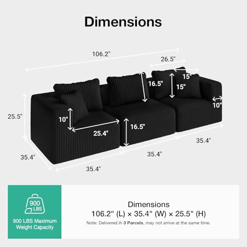 Image of Novilla 106 inch Modular Sectional Sofa, Deep Seat Modern Cloud Sectional Couch with Smarts Coil Support, Boneless Sectional Couch for Living Room Apartment, No Assembly Required