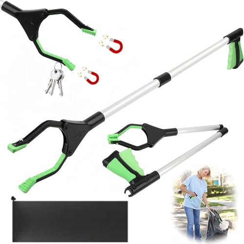 Pinzas Extensibles Larga,Plegable Herramienta de Captura,Brazo Más Largo para Recoger Basura, para los Viejos, Discapacitados y Trabajadores Sanitarios,Aleación Aluminio 82 cm(Verde)