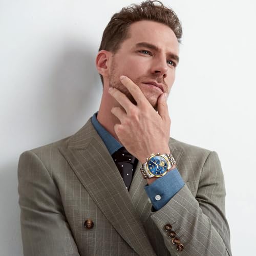 Image of OLEVS Watches for Men Luxury Dress Stainless Steel Waterproof Chronograph