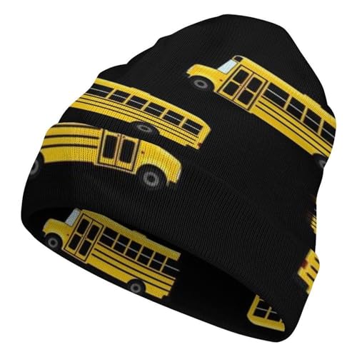 Fashionable Cuffed Beanie Hat for Adult Soft Warm Winter Cap Black Yellow School Bus Art Headwear Knitted Hats Skull Caps