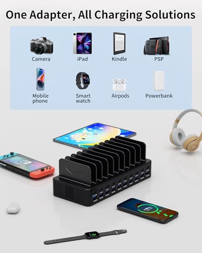 Dywcdnice 270W 20-Port USB-C/USB-A Charging Station with 10 Cables — view 3