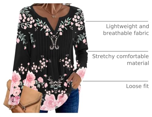 Zeagoo Womens Long Sleeve Tops 2026 V Neck Pleated Shirts Dressy Casual Tunic Blouses Loose Fit Fall Fashion Clothes - Image 5