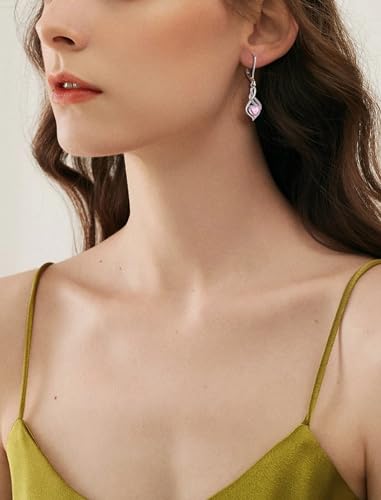 YL 925 Sterling Silver Infinity Dangle Drop Earrings Pear Cut Birthstone Leverback Earrings for Women3