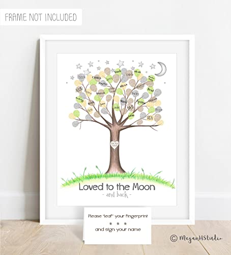 Love You To The Moon And Back Baby Shower Fingerprint Tree, Unframed, Personalized Unframed Thumbprint Poster, Twinkle Twinkle Little Star #TOP7
