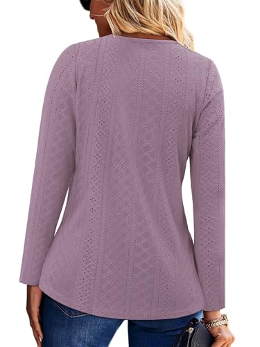 KISSMODA Long Sleeve Fall Shirts For Women V Neck Tunic Tops Embroidered Button Down Knitted Blouses 2025