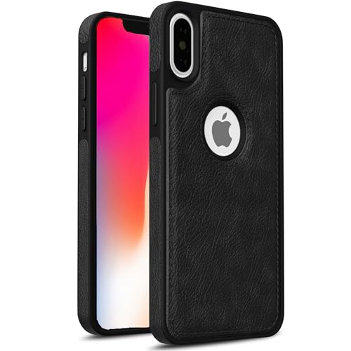 Image of Leather Case for Apple iPhone Xs Max Premium Protective Stylish Slim Cover with Shockproof Raised Edges Black