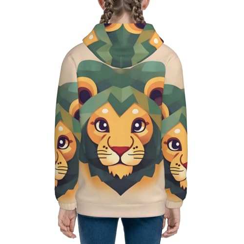 Cartoon lion Print Girls Athletic Zip Up Hoodies,Sweatshirts with Pockets Long Sleeve Hooded Jackets, for 7-18 Y4