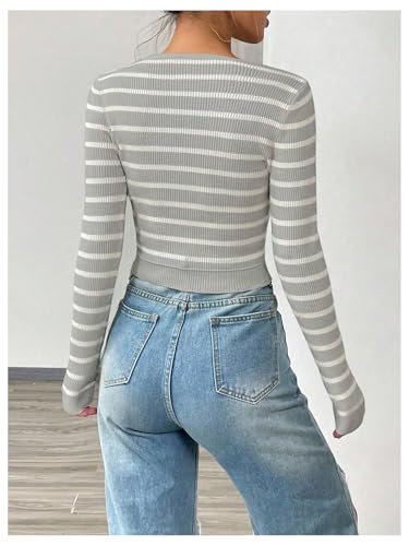 SOLY HUX Women's Fall Striped Crop Sweater Scoop Neck Long Sleeve Ribbed Pullover Jumper Tops2