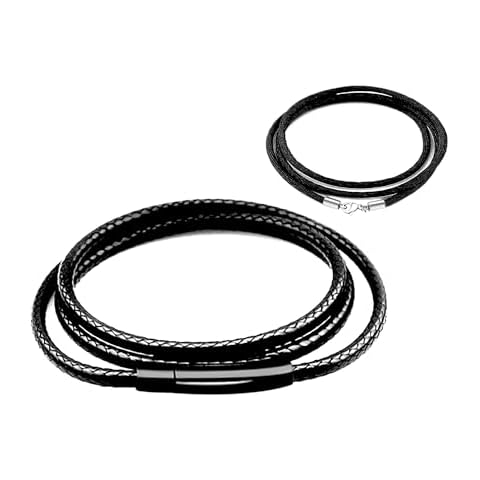 Findout 2mm black Waterproof Braided Leather Necklace Wax Rope Chain For Men, Waterproof Braided Leather, No Gemstone Cover